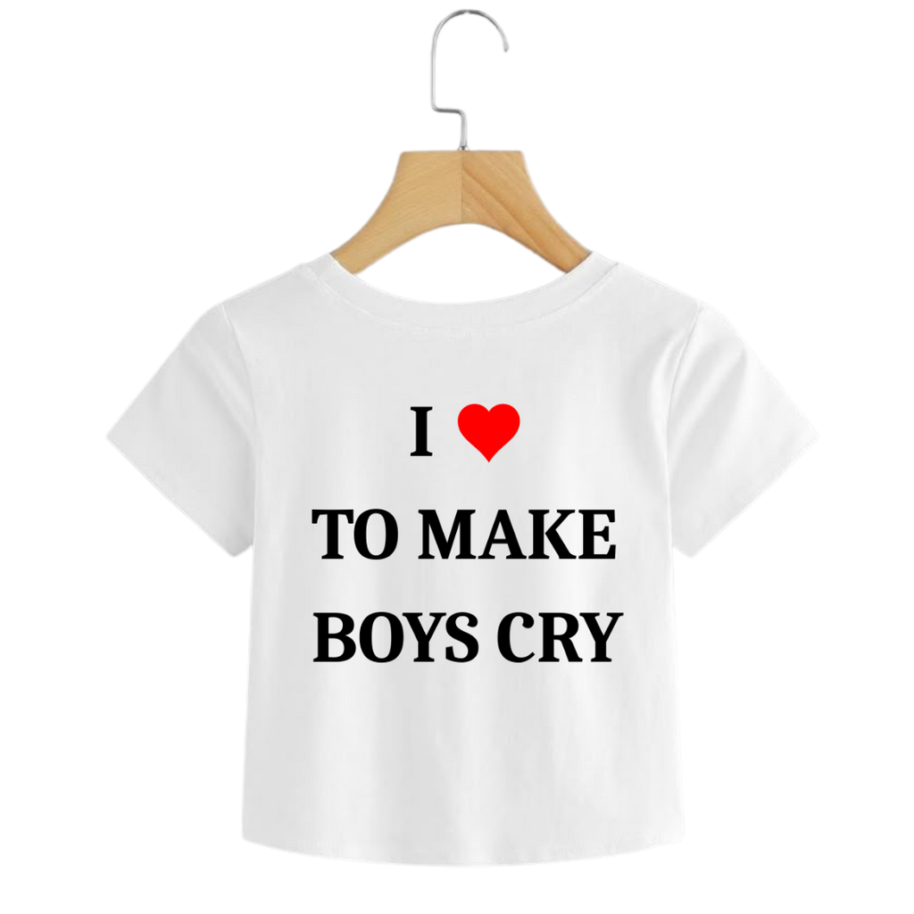 Women's "I ♥ TO MAKE BOYS CRY" Graphic Crop Top