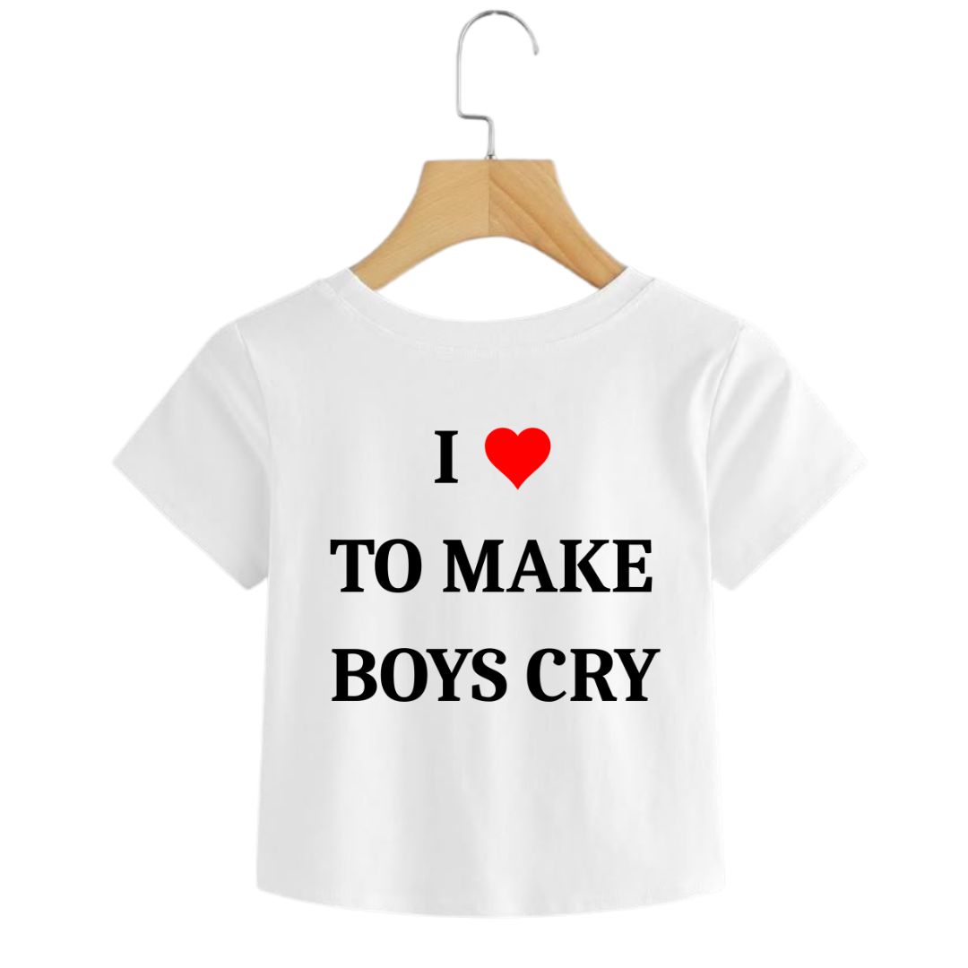 Women's "I ♥ TO MAKE BOYS CRY" Graphic Crop Top